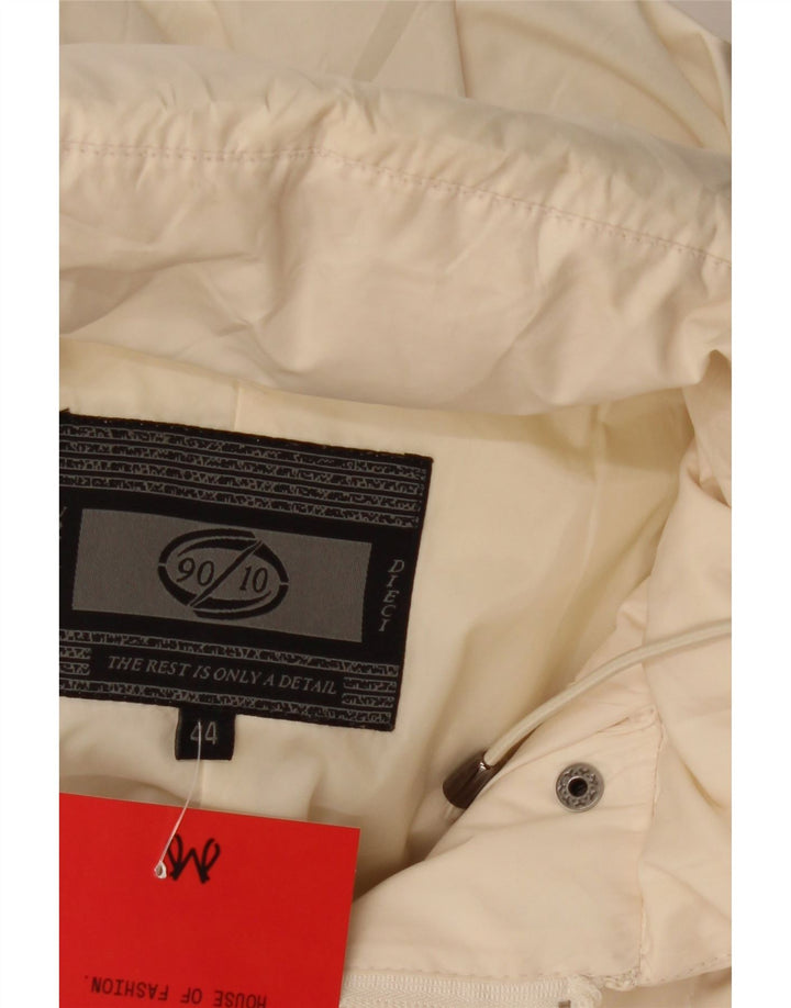 Vintage polstret frakke med hætte til kvinder IT 44 Medium Off White Polyester