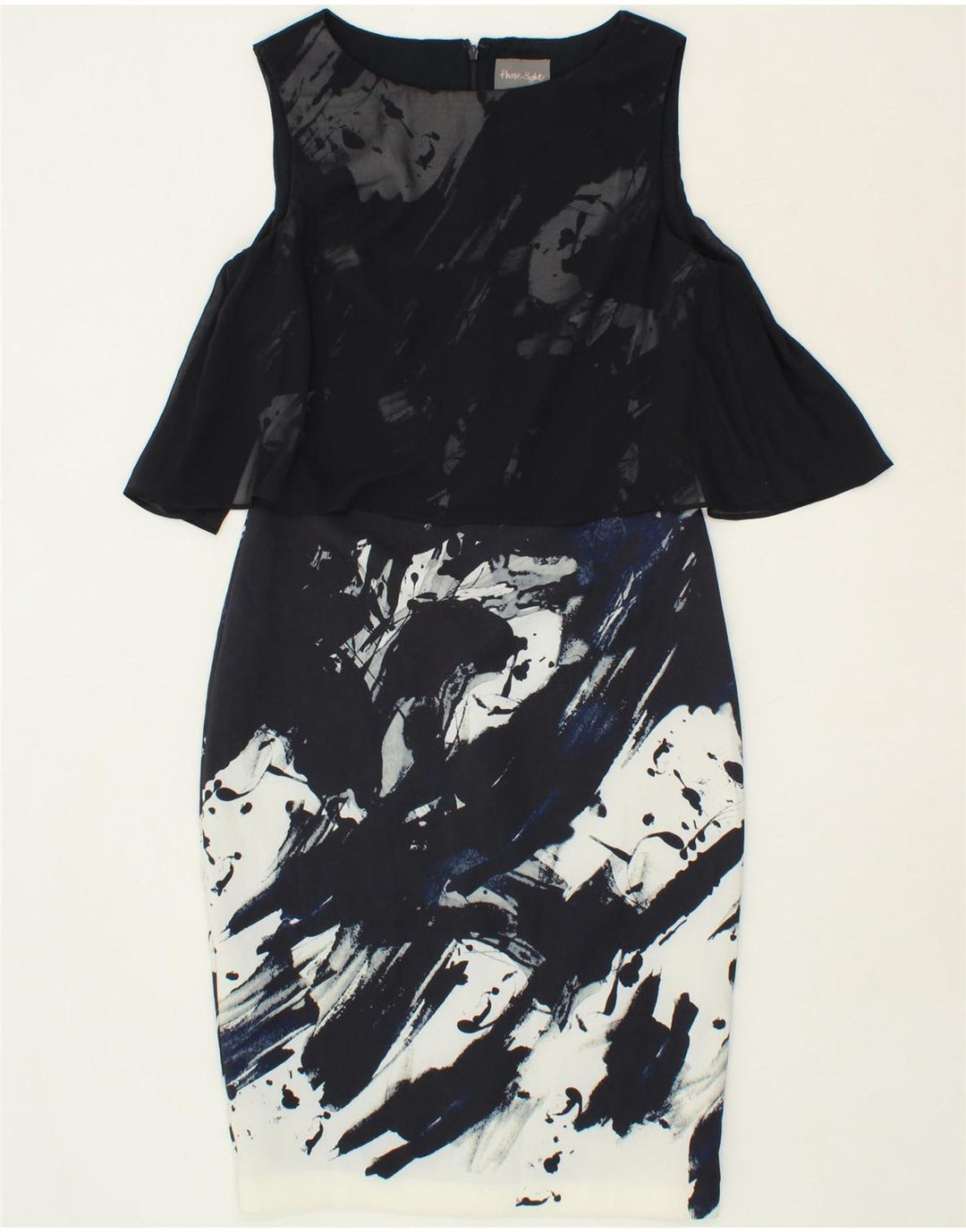PHASE EIGHT Womens Abstract Pattern Bodycon Dress UK 12 Medium Navy Blue Vintage Phase Eight and Second-Hand Phase Eight from Messina Hembry 