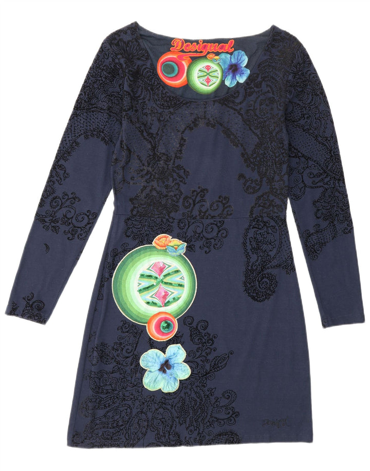 Desigual Kvinders Grafisk Langærmet Skiftskjole Medium Blue Floral Viscose