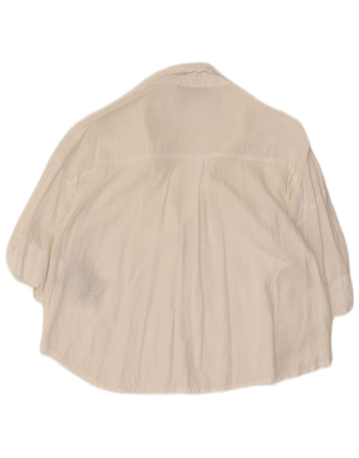Zara Kortærmet Oversized skjorte til kvinder UK 10 Small White Linen