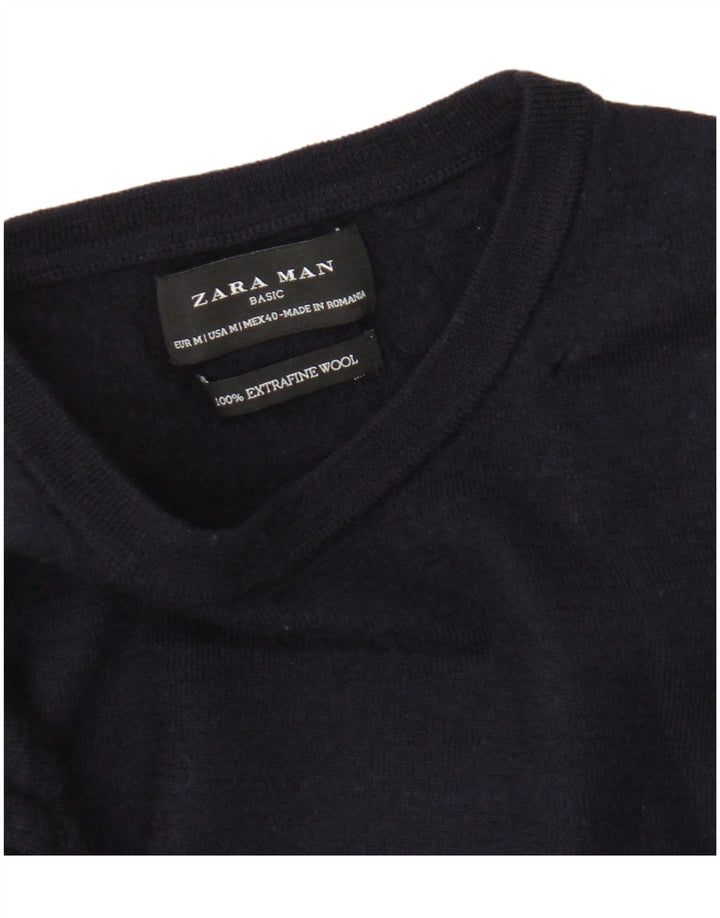Zara Herre Crew Neck Jumper Sweater Medium Navy Blue Uld