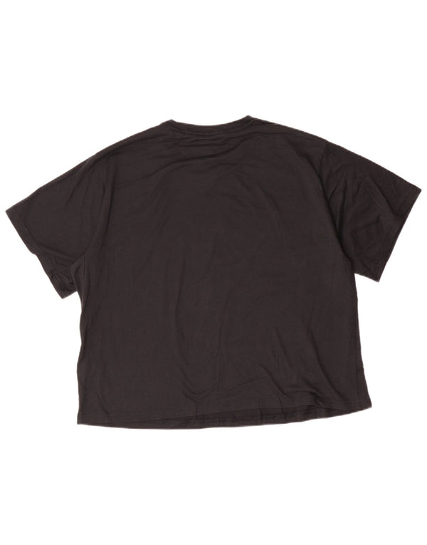 ADIDAS Womens Crop Regular Fit grafisk T-shirt top UK 20/22 XL Sort