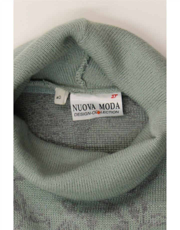 NOUVA MODA Womens Roll Neck Jumper Sweater EU 40 Medium Green Floral Vintage Nouva Moda and Second-Hand Nouva Moda from Messina Hembry 