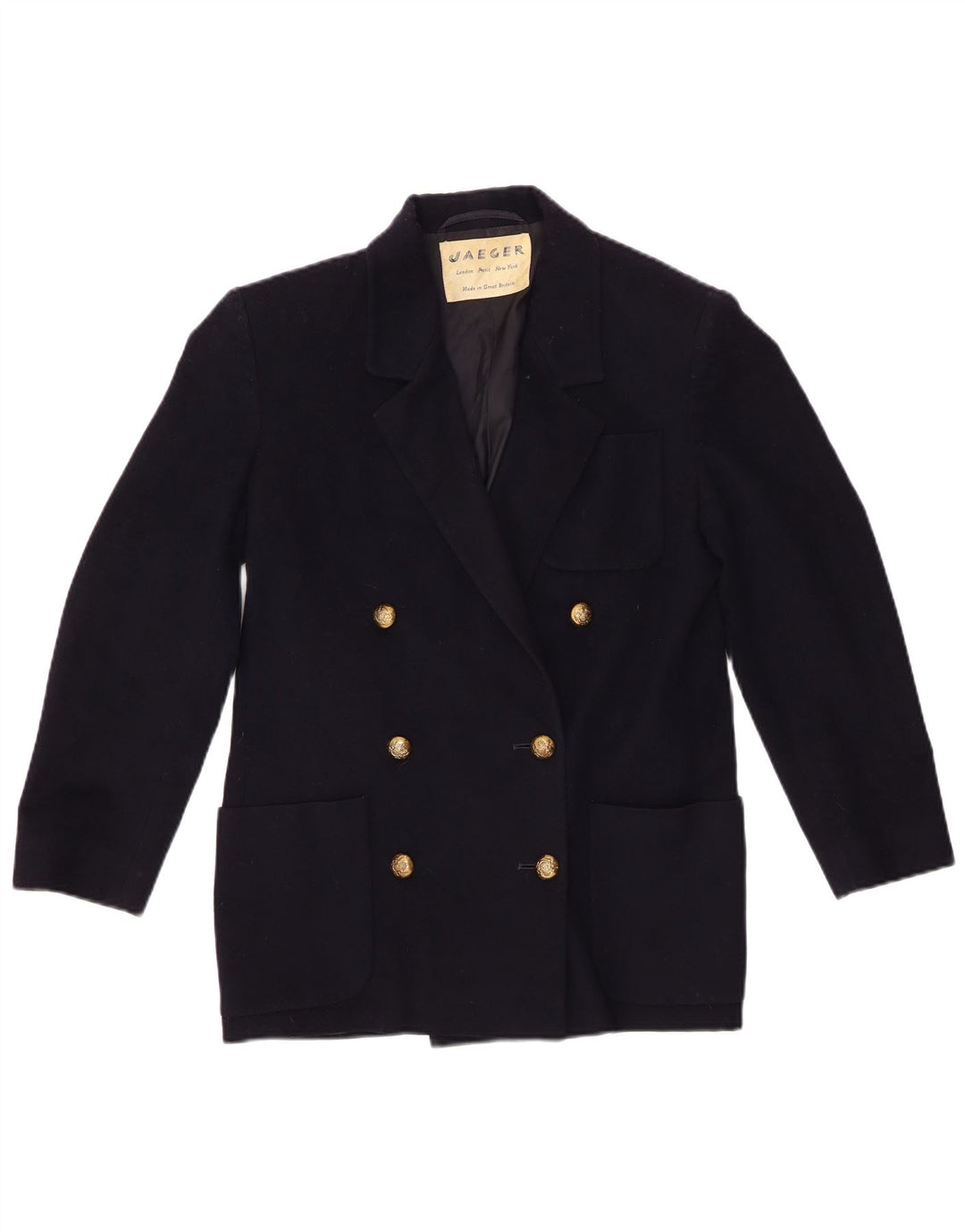 Jaeger Dame Dobbeltradet Blazer Jacket UK 6 XS Navy Blue New Wool