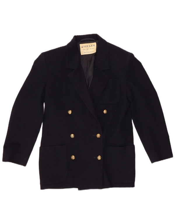 Jaeger Dame Dobbeltradet Blazer Jacket UK 6 XS Navy Blue New Wool