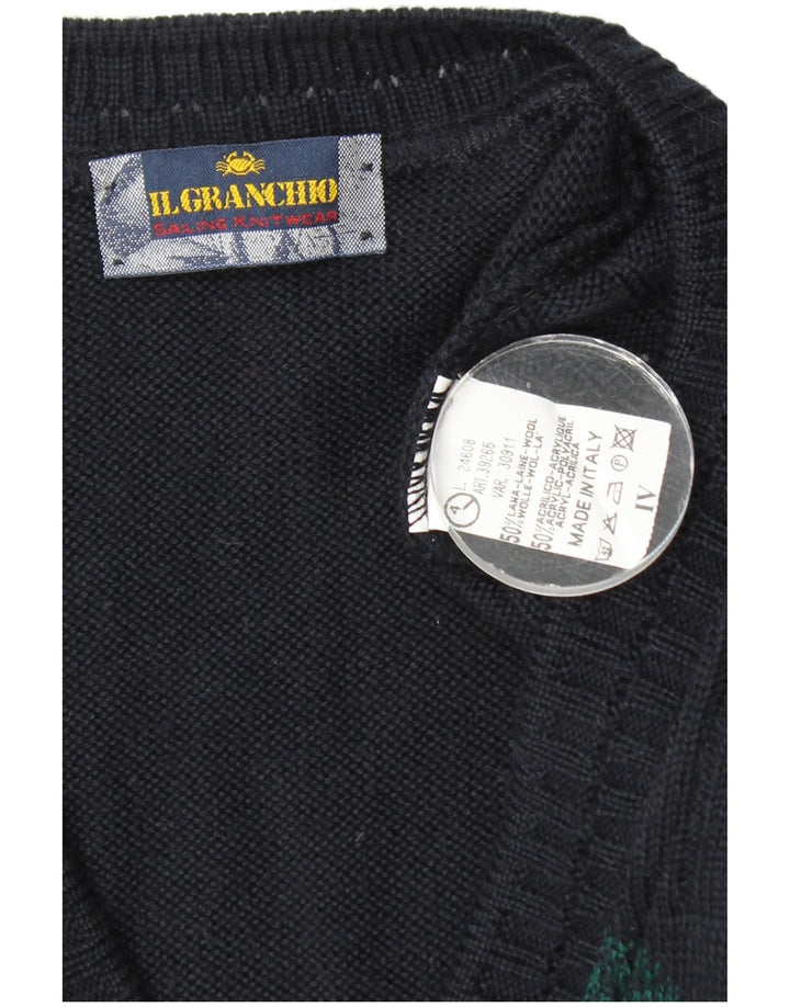 Il Granchio Herre Cardigan Sweater Medium Marineblå Geometrisk Uld