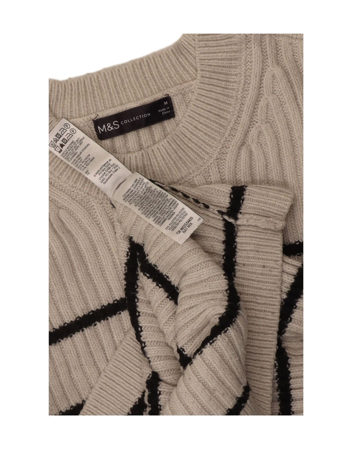 MARKS & SPENCER Womens Crew Neck Jumper Sweater UK 14 Medium Grey Striped