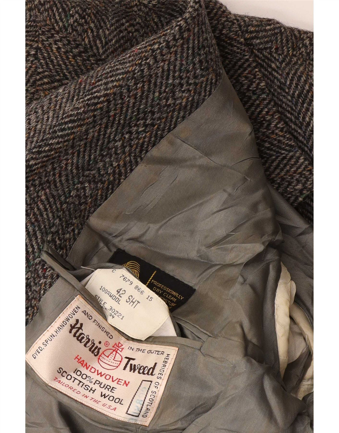 Harris Tweed Herre Short Blazer Jacket UK 42 Medium Grey Herringbone