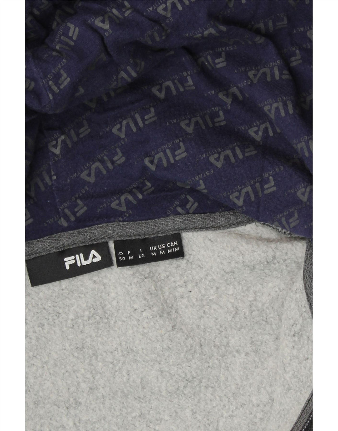 FILA Mens Graphic Zip Hoodie Sweater Medium Grey Cotton Vintage Fila and Second-Hand Fila from Messina Hembry 