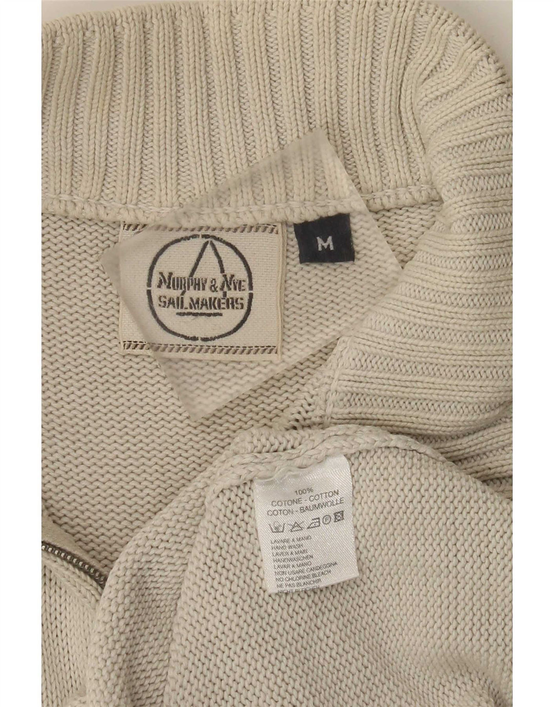 Murphy & Nye Herre Zip Neck Jumper Sweater Medium Beige Bomuld
