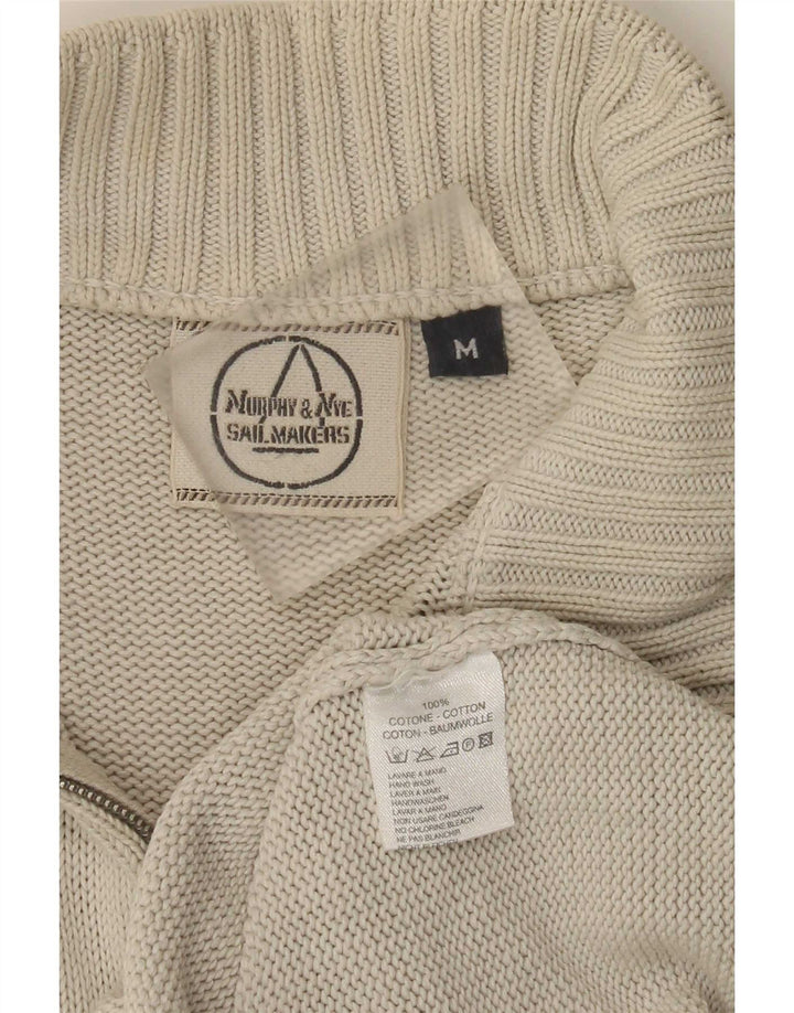Murphy & Nye Herre Zip Neck Jumper Sweater Medium Beige Bomuld