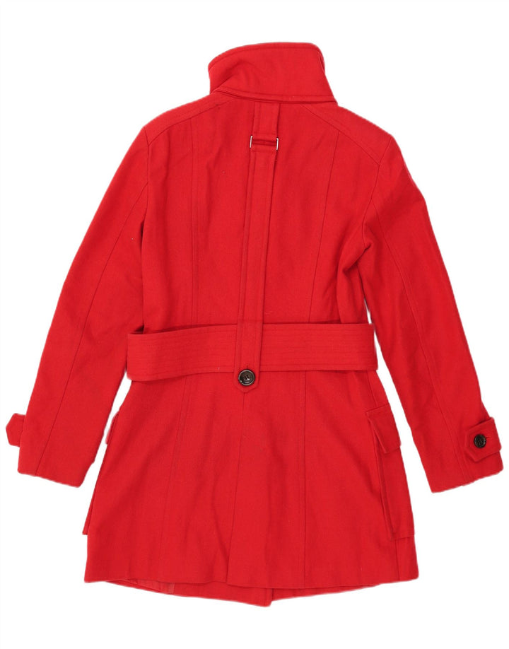 ZARA Dame Overfrakke UK 12 Medium Rød Uld
