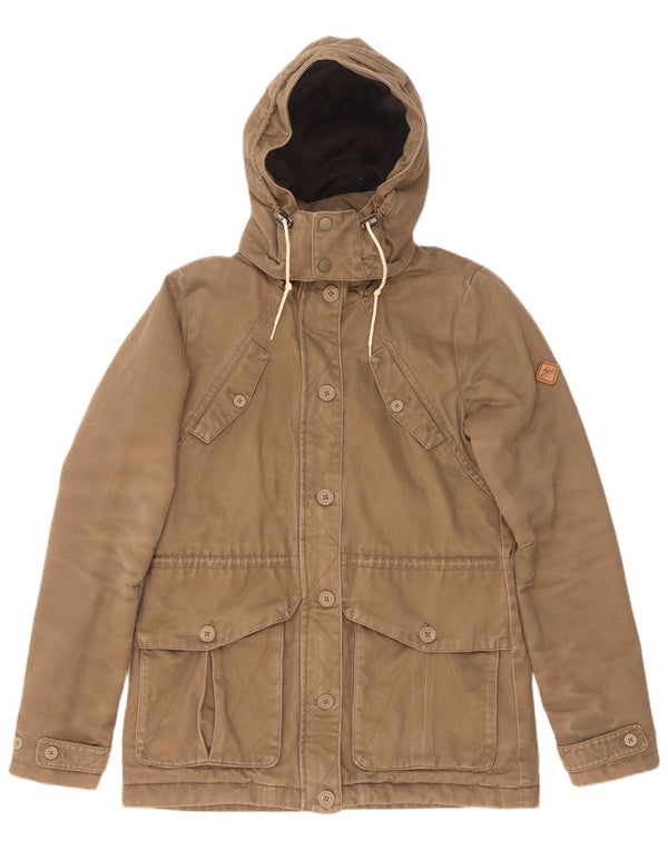 O'Neill Dame Hooded Parka Jacket UK 14 Medium Beige Bomuld