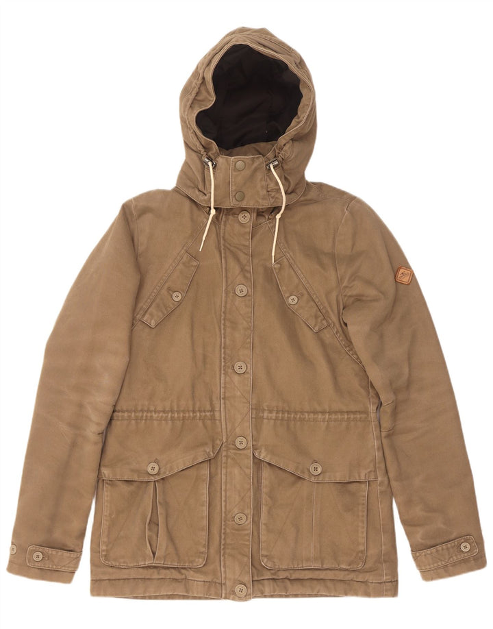 O'Neill Dame Hooded Parka Jacket UK 14 Medium Beige Bomuld