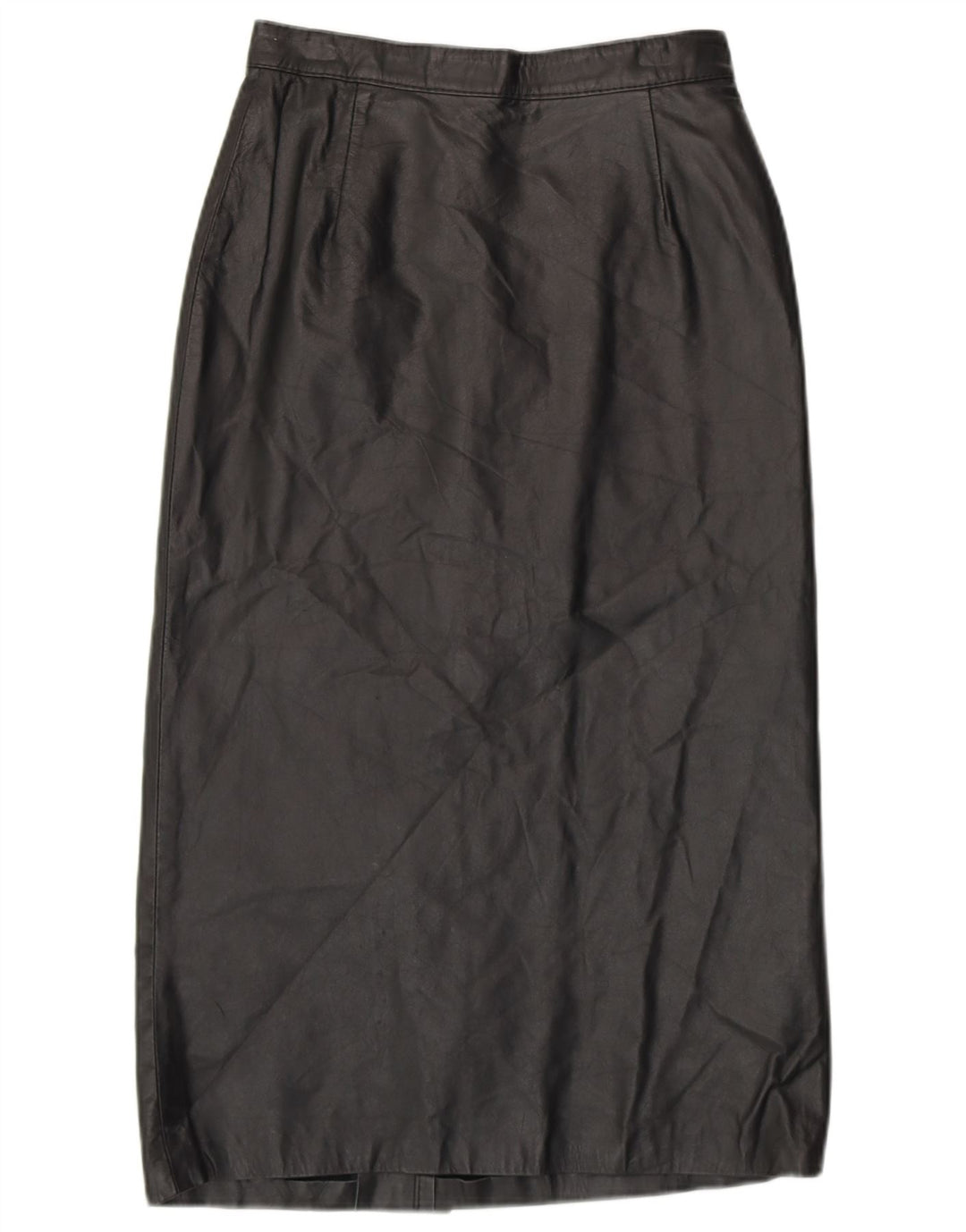 Vintage kvinders højtaljede lædernederdel EU 42 Stort sort læder