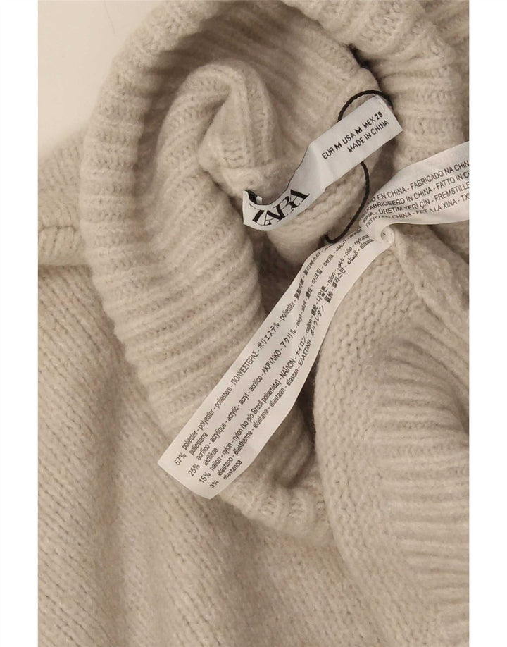 Zara Dame Oversized Roll Neck Jumper Sweater UK 14 Medium Beige Akryl