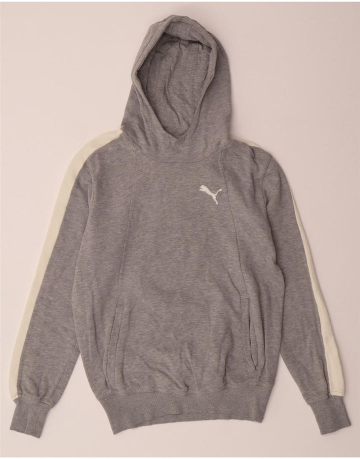 PUMA Mens Hoodie Jumper Small Grey Colourblock Cotton