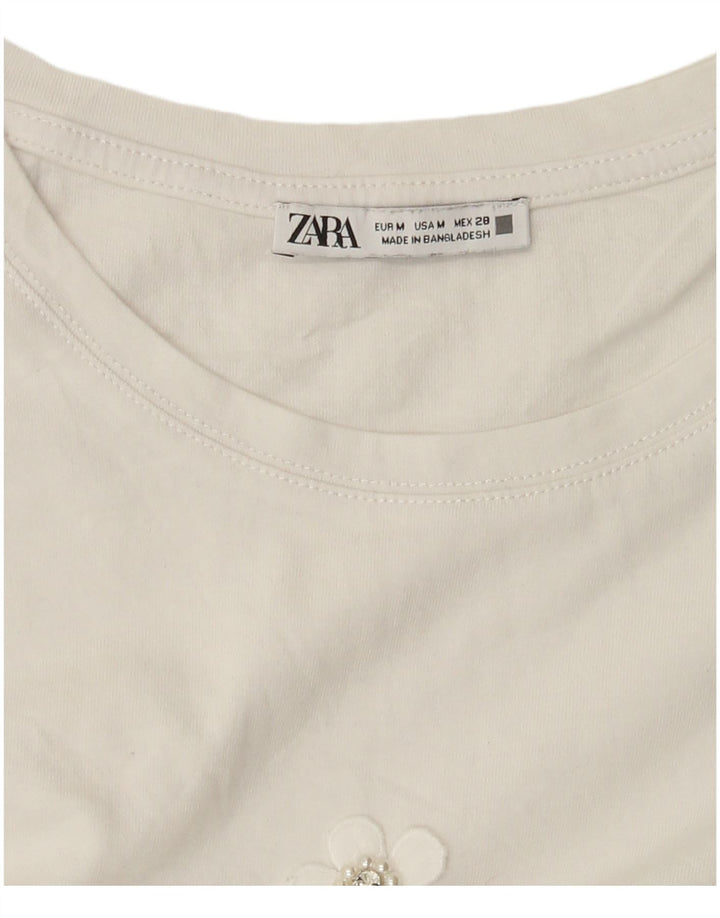 Zara Dame T-Shirt Top UK 14 Medium White Floral