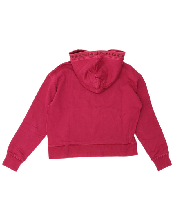 Calvin Klein Jeans Dame Crop Hoodie Jumper UK 10 Small Burgundy