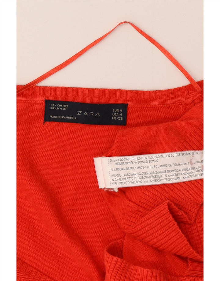 Zara Dame Cardigan Sweater UK 12 Medium Rød Bomuld