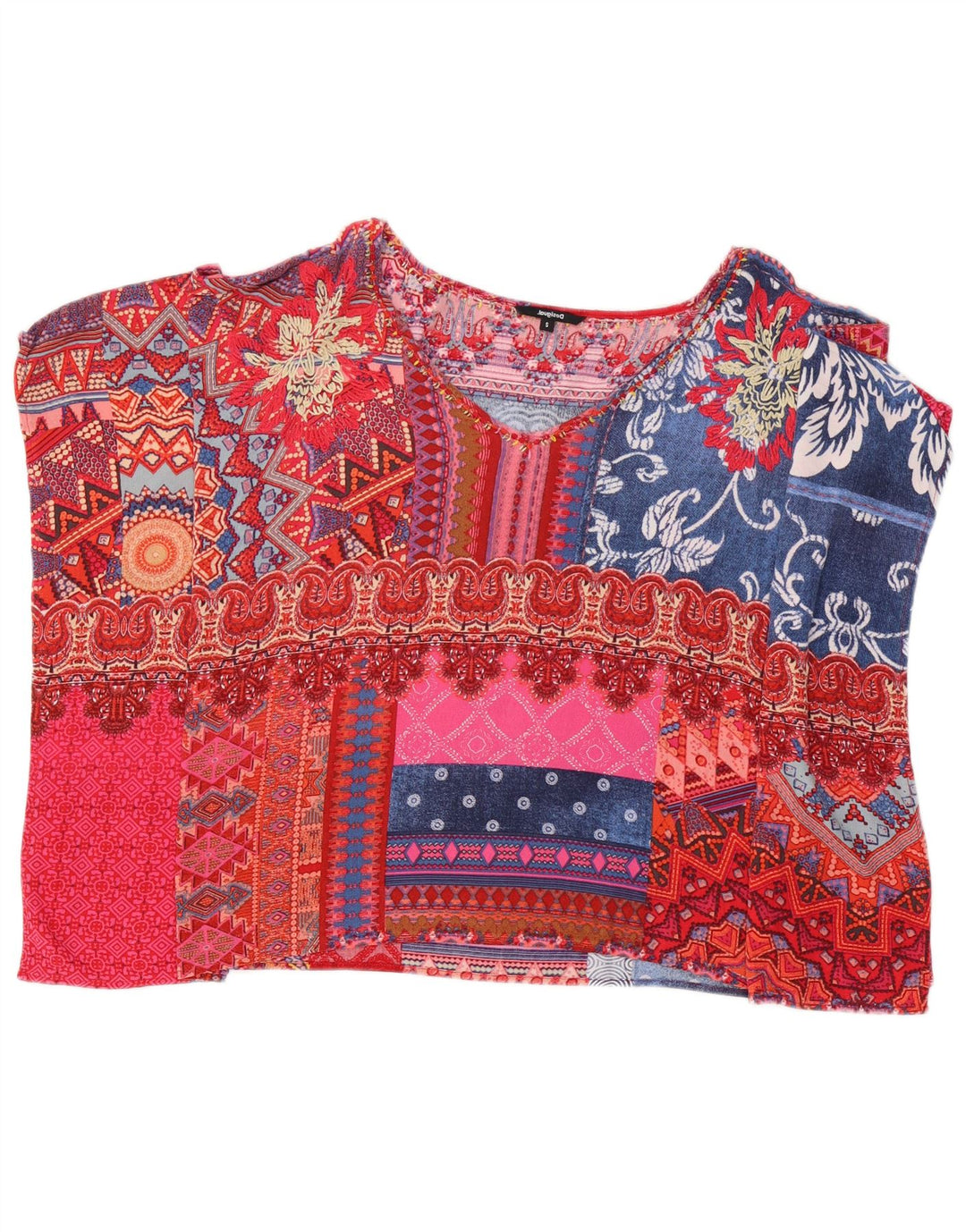 Desigual Dame Poncho Bluse Top UK 10 Small Multicolored Patchwork