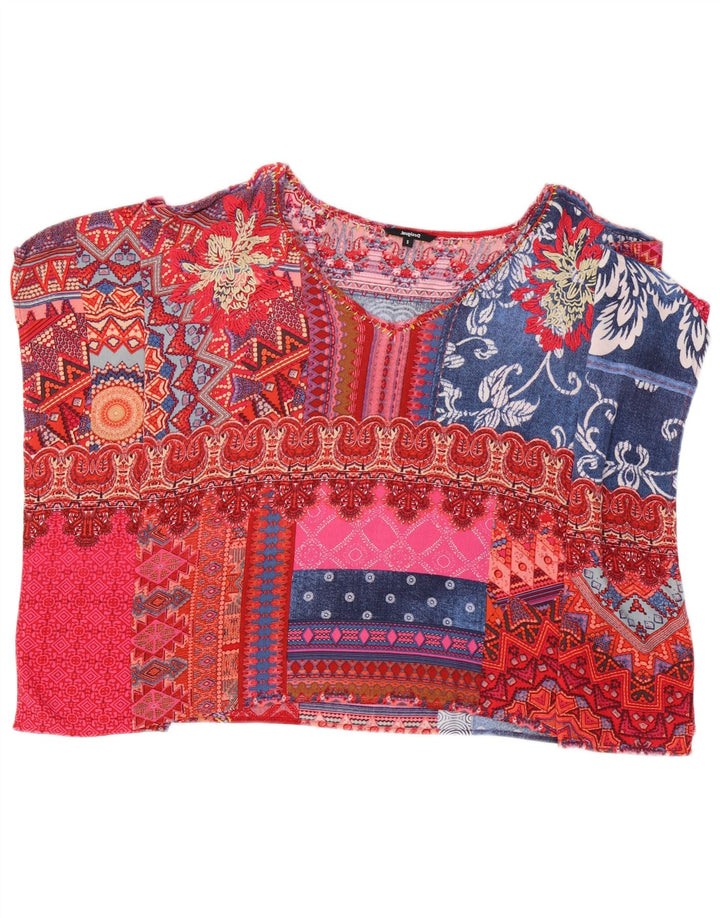 Desigual Dame Poncho Bluse Top UK 10 Small Multicolored Patchwork