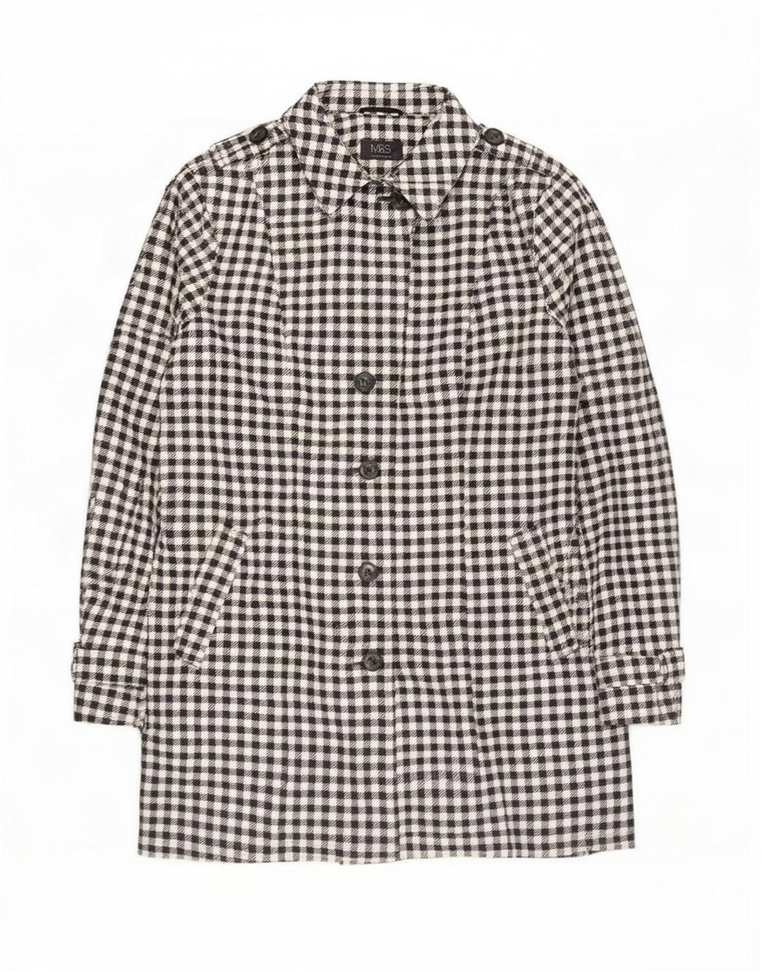 Marks & Spencer Trench Coat til kvinder UK 22 3XL Sort Houndstooth Polyester