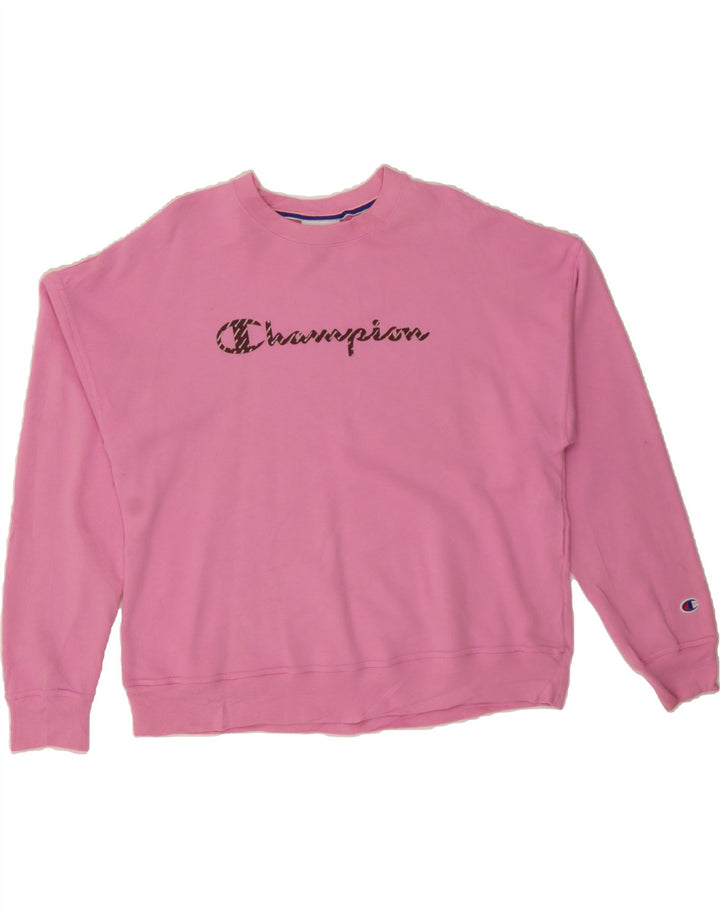 CHAMPION Womens Graphic Sweatshirt Jumper UK 16 Large Pink Polyester Vintage Champion and Second-Hand Champion from Messina Hembry 