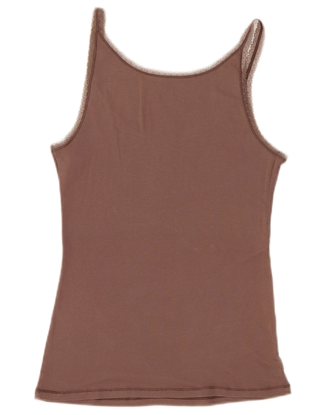 BENETTON Dame Cami Top UK 14 Stor Brun Bomuld
