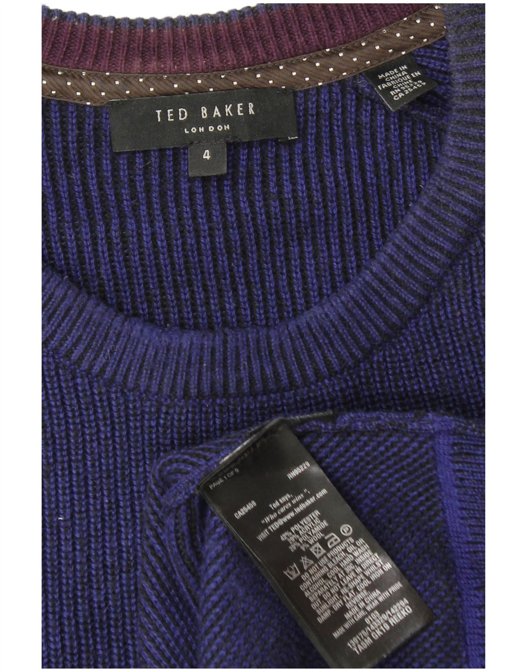 Ted Baker Herre Crew Neck Jumper Sweater Størrelse 4 Large Navy Blue Polyester