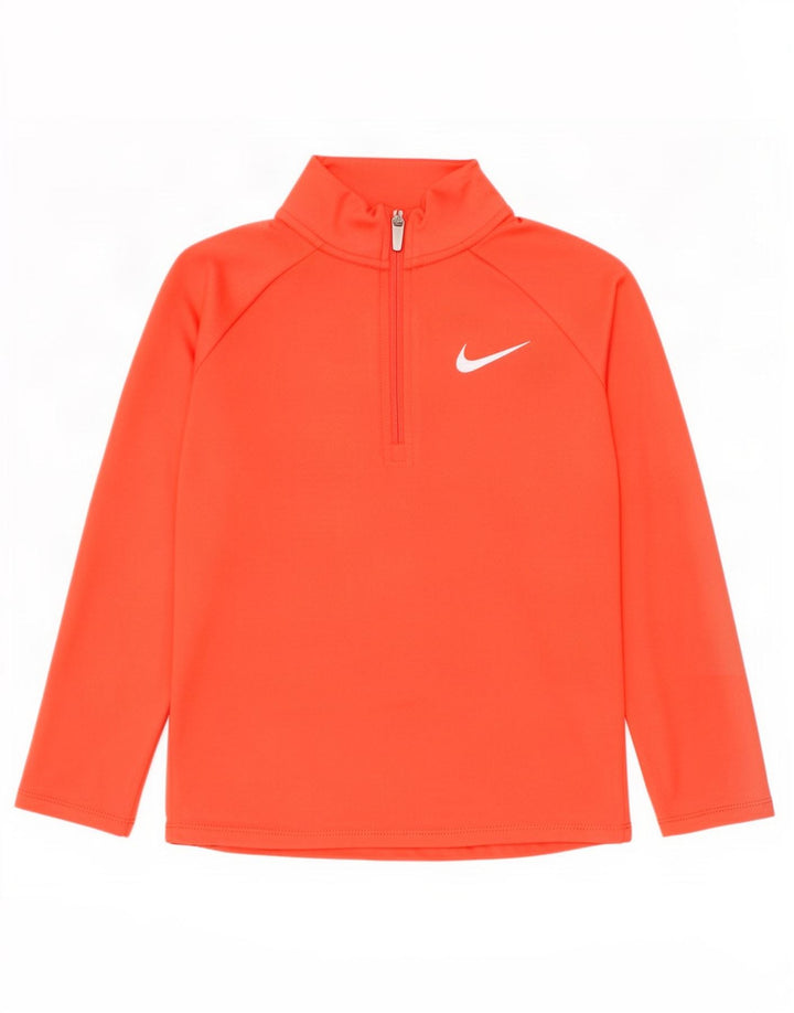 Nike Girls Dri Fit Zip Neck Pullover Træningsdragt Top 6-7 år Stor Orange