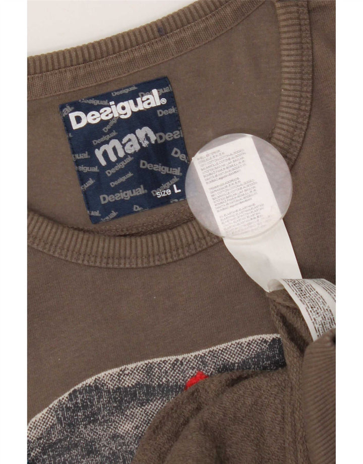 Desigual Herre Grafisk Sweatshirt Jumper Stor Grå Bomuld