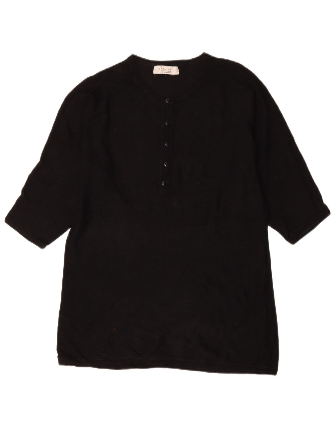 Zara Herre Kortærmet Button Neck Jumper Sweater Large Sort