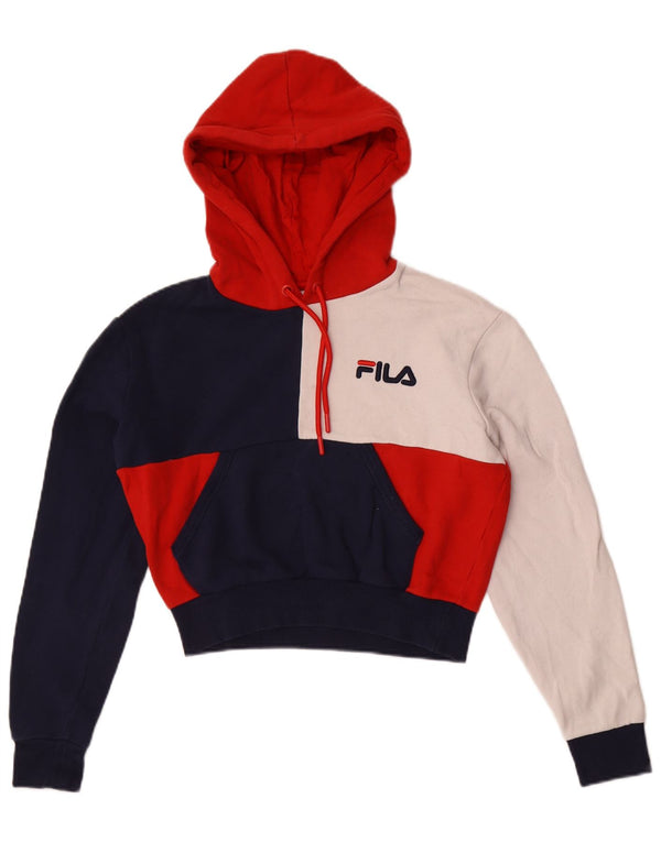 Fila Womens Crop Oversized Hoodie Jumper UK 6 XS Flerfarvet Colourblock