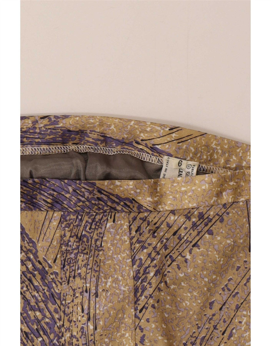 Vintage kvinders abstrakt mønster A-line nederdel W34 stor beige polyester