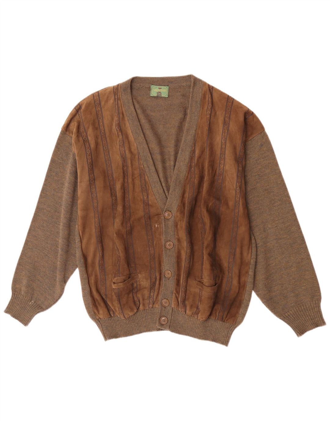 Vintage herre ruskind cardigan sweater Stor brun geometrisk uld
