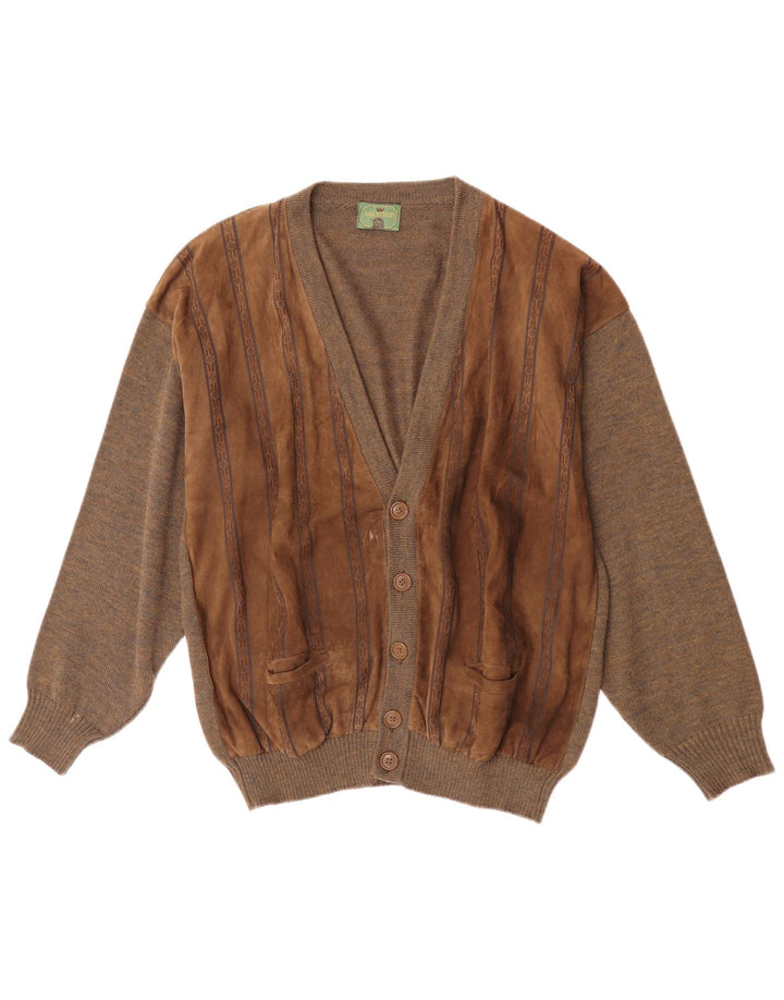 Vintage herre ruskind cardigan sweater Stor brun geometrisk uld