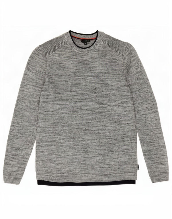 Ted Baker Herre Crew Neck Jumper Sweater Størrelse 3 Medium Grey Flecked Linen