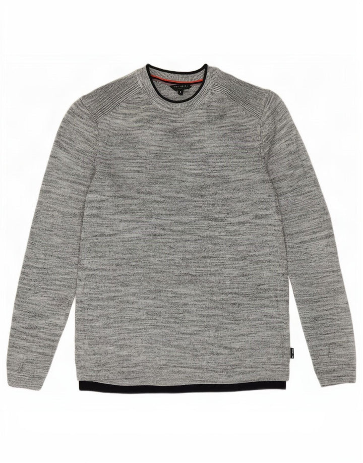 Ted Baker Herre Crew Neck Jumper Sweater Størrelse 3 Medium Grey Flecked Linen