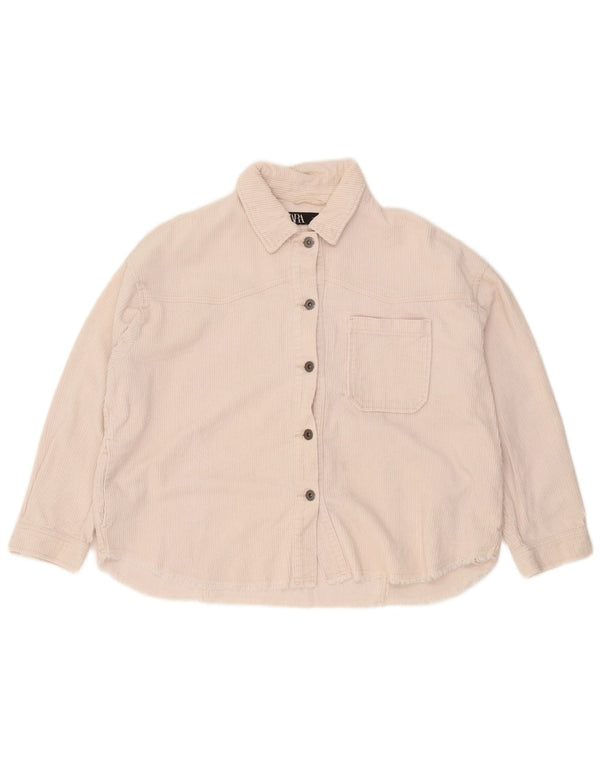 Zara Dame Oversized Corduroy Shirt UK 16 Large White Bomuld
