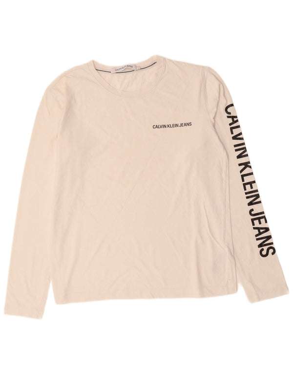 CALVIN KLEIN Herre Grafisk Top Langærmet UK 16 Large Off White Bomuld