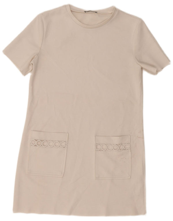 Zara Womens Geometrisk T-Shirt Kjole UK 12 Medium White Polyester
