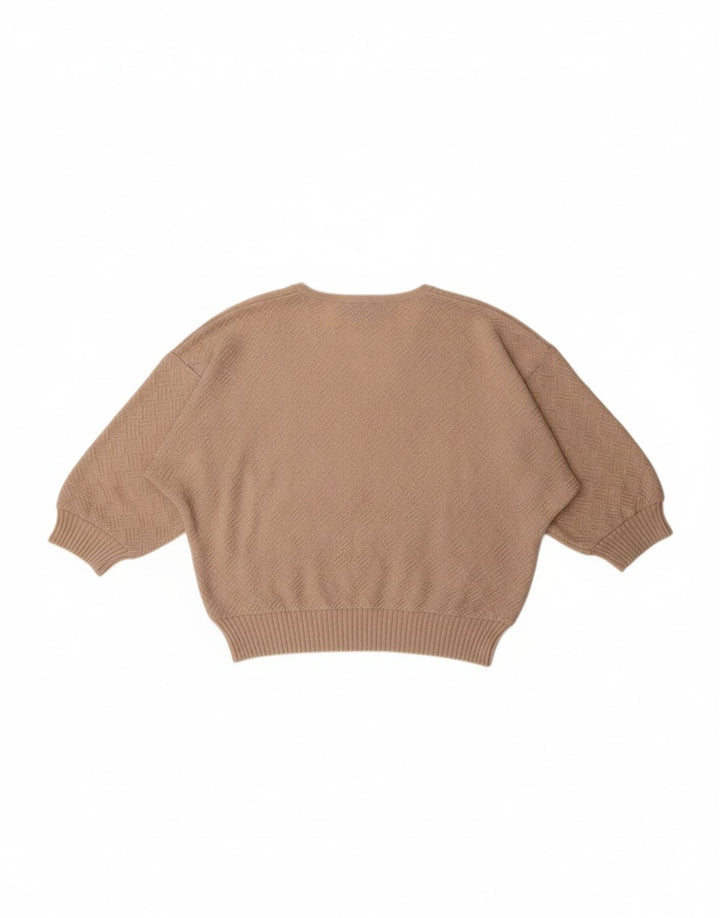 C & A Womens Batwing V-Neck Jumper Sweater EU 42 Large Beige Acrylic