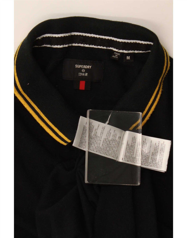 Superdry langærmet poloshirt til mænd, medium sort stribet bomuld