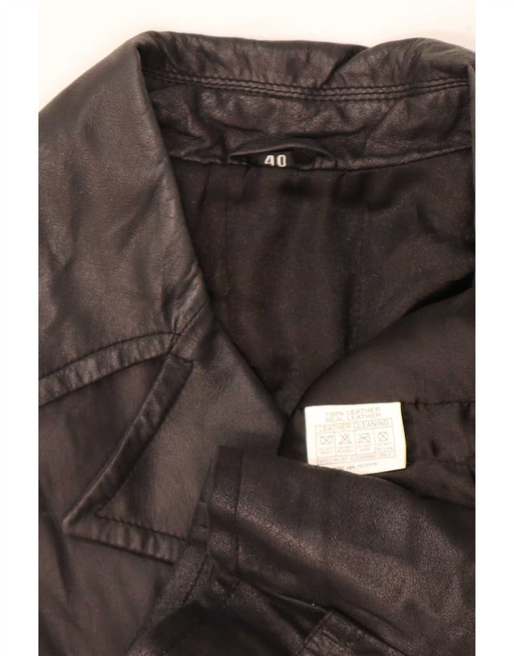Vintage Dame Loose Fit Læderfrakke EU 40 Medium Sort