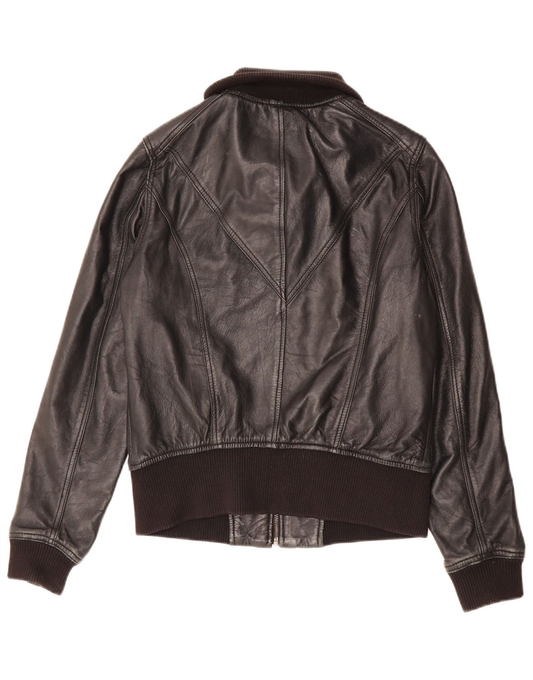 Pull & Bear Dame Læderjakke UK 14 Stor Sort Læder