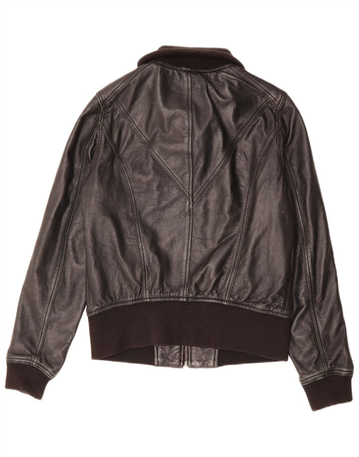 Pull & Bear Dame Læderjakke UK 14 Stor Sort Læder