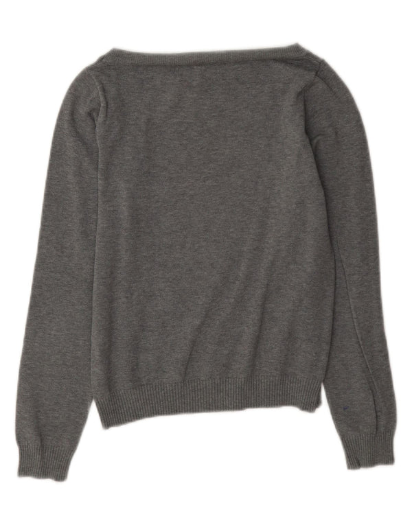 Zara Womens Crop Boat Neck Jumper Sweater UK 12 Medium Grey Bomuld