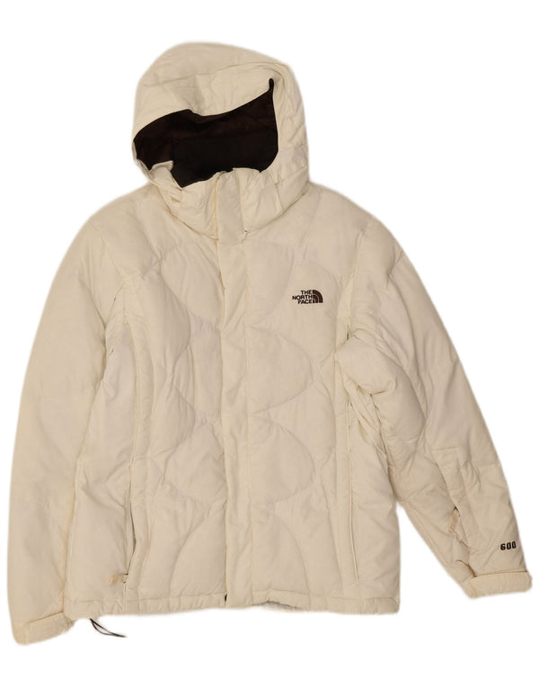 The North Face Dame Hætte Polstret Jakke UK 14 Medium Hvid Nylon