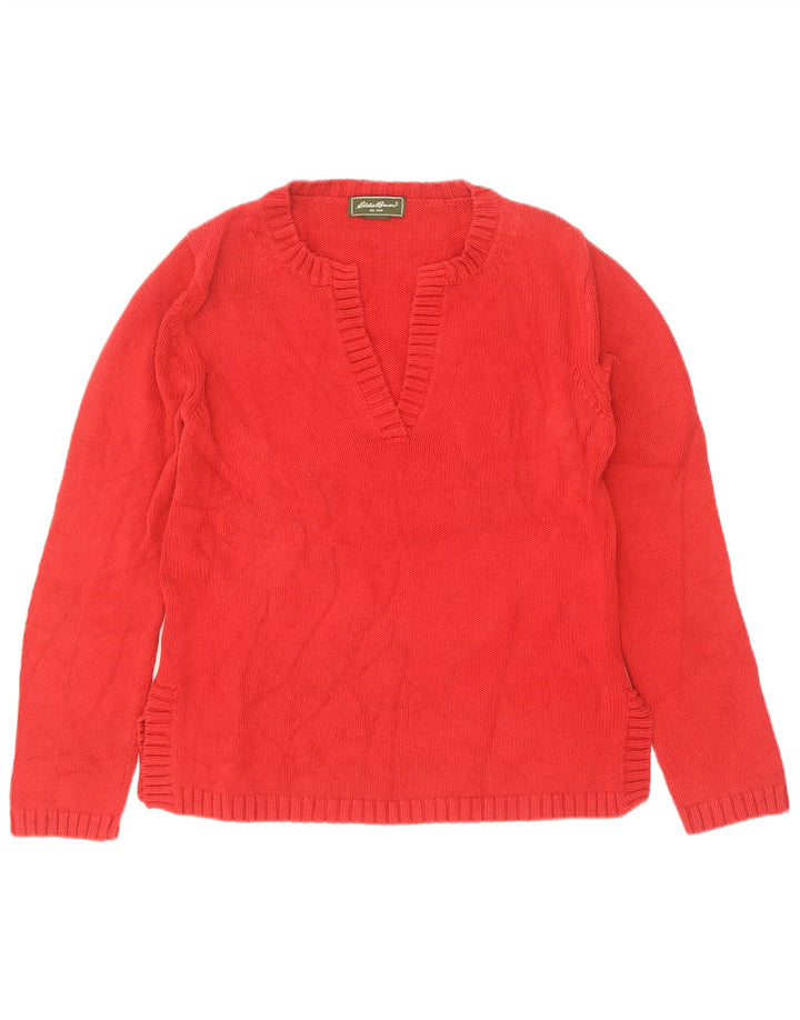 Eddie Bauer Dame V-hals sweater UK 12 Medium Rød Bomuld